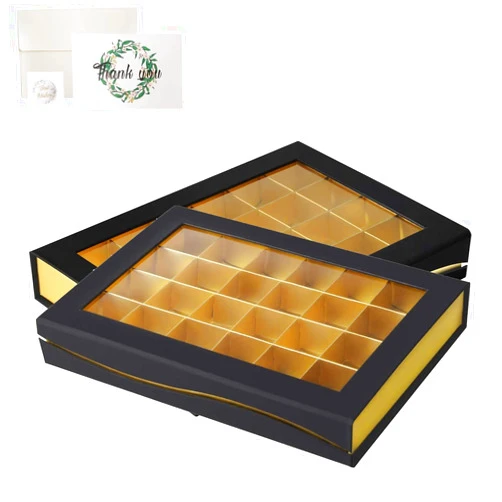 Bumlon Chocolate Boxes Packaging, Chocolate Box Empty Mini Treat Boxes with Magnet Adsorption & Window Packing Boxes for Homemade Chocolates, Candy, Valentine's Day, 24 Grids (2 Pack)