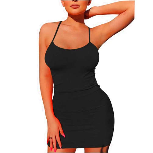 Mizoci Women's Sexy Sleeveless Spaghetti Strap Tank Bodycon Tight Mini Club Party Dress