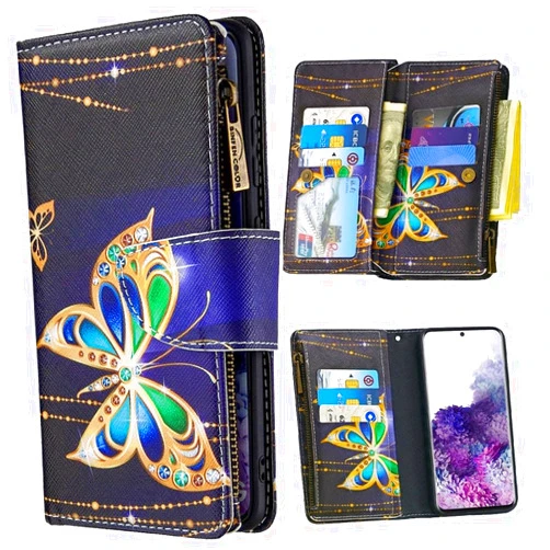 XYX Wallet Case for Samsung Galaxy A03s, Colorful PU Leather Flip Zipper Purse 9 Card Slots Phone Case with Wrist Strap, Big Butterfly
