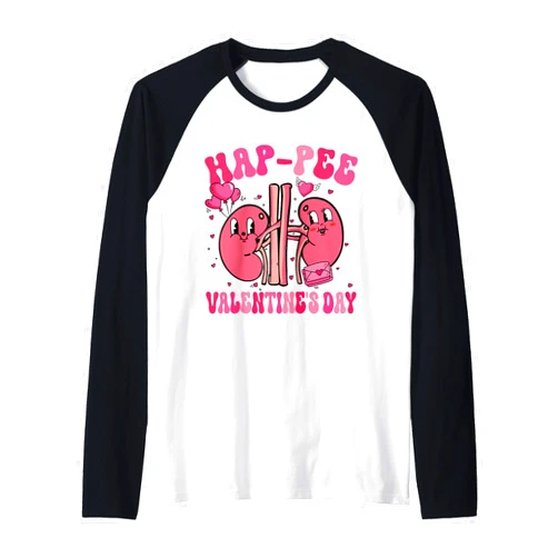 Groovy Happy Valentine’s Day Kidney Urology Retro Valentine Hap-Pee Kidney Urology Nurse Valentine's Day Raglan Baseball Tee