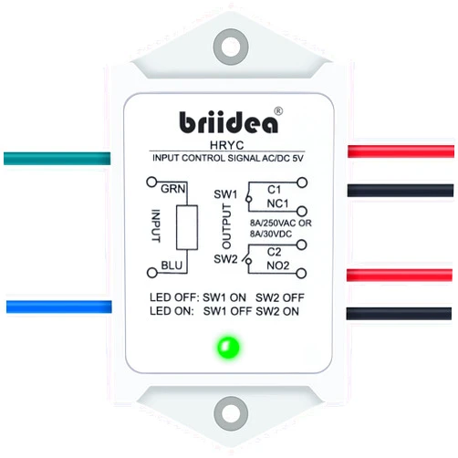 Briidea DPST 1NO 1NC 8Amp Power Relay Module, Briidea 5V AC/DC Power Relay Control Voltage, White