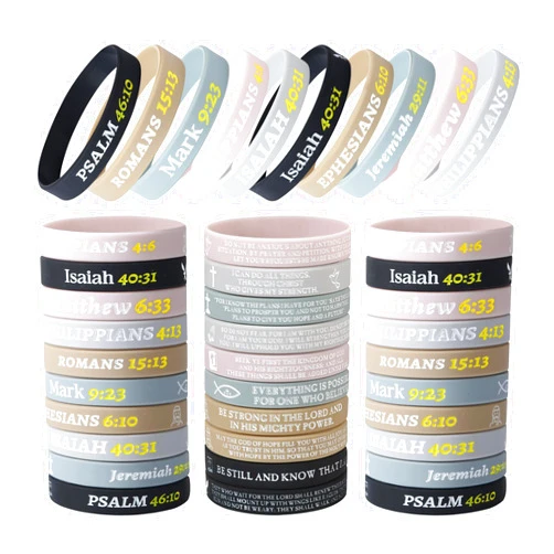 HDWerker 40PCS Christian Bible Verses Rubber Bracelets Motivational Quote Religious Silicone Bracelets Inspirational Faith Wristbands, Religious Christian Gifts For Men, Women, Kids Adults Teens