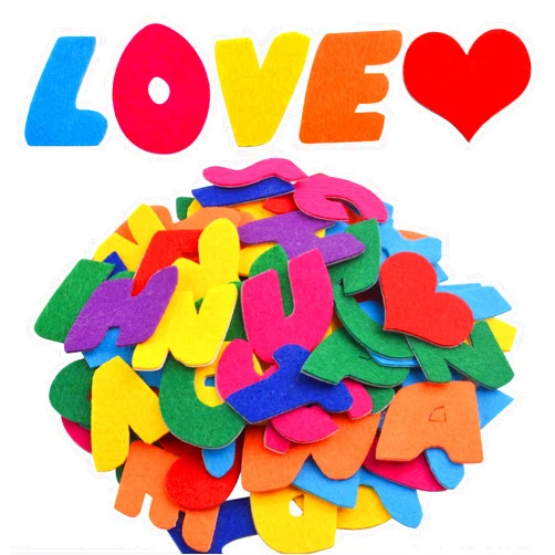 Aylifu Felt Letter Stickers, 104 pcs Assorted Colors Self-Adhesive Letters Felt Alphabet Stickers A-Z with 4pcs Heart Stickers for Decoration Arts and Crafts