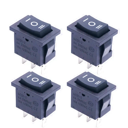 TWTADE / 4Pcs Square Momentary Rocker Switch (ON)-Off-(ON) SPDT 3 Pin 3 Position 6A 250VAC/10A 125VAC Mini Car Auto Boat Rocker Toggle Switch KCD1-2-123