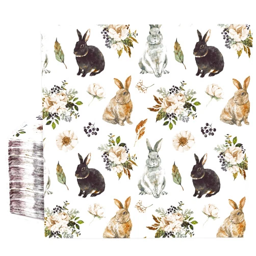 FYSUIMU 50Pcs Easter Bunny Paper Napkins Vintage Rabbit Flower Disposable Napkins Watercolor Bunny Luncheon Dinner Hand Napkins for Spring Wedding Birthday Baby Shower Party Table Supplies