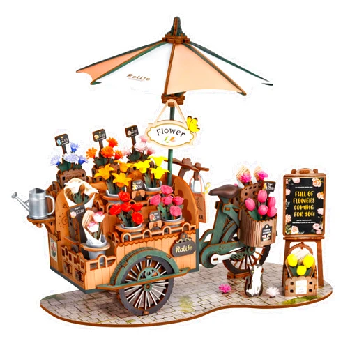 Rolife 3D Puzzles for Adults Wooden-Model Building Kit Flower Cart to Build-Crafts for Adults Collectibles Gifts for Boys Girls