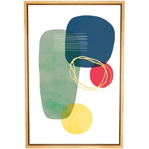 SIGNFORD Framed Canvas Wall Art Green, Blue, Red, Yellow and Gold Lines and Circles Geometric Shapes Illustrations Minimalism Modern Relax/Calm for Living Room, Bedroom, Office - 16x24 inches