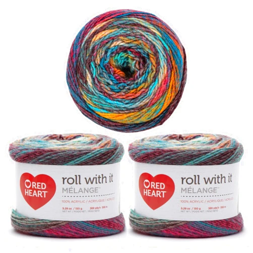 Red Heart Roll with It Melange Show Time Yarn - 3 Pack of 150g/5.3oz - Acrylic - 4 Medium (Worsted) - 389 Yards - Knitting/Crochet