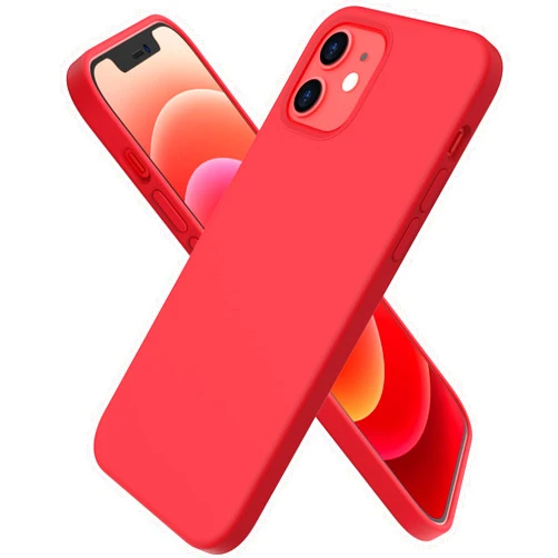 ORNARTO Compatible with iPhone 12 Case, Compatible with iPhone 12 Pro Case, Slim Liquid Silicone 3 Layers Full Covered Soft Gel Rubber Phone Case Cover 6.1 inch-Red