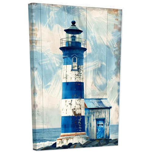 ARTZGX Lighthouse Wall Art Navy Blue Canvas Ocean Seascape Picture Print Vintage Coastal Painting for Living Room Decor Frame(Lighthouse 12.00