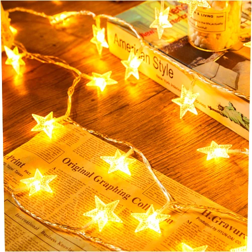 Minetom Star String Lights Battery Operated - 17 ft 50 LED Star Fairy String Lights with Timer, Waterproof for Indoor Bedroom Tent Loft Bed Patio Party Wedding Decor, Warm White