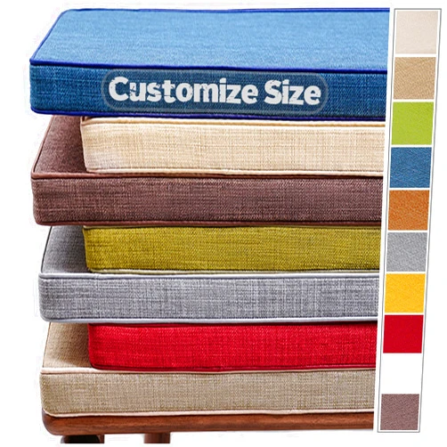 SXROMDA Cushion Custom Size for Bench, Customize Cushion for Indoor Outdoor Patio Furniture Window Seat, Linen Cover with Zipper and 45D High-Resilience Foam Insert (Custom Sizes, Blue)