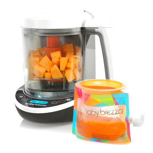 Baby Brezza Small Baby Food Maker Set – Cooker and Blender in One to Steam and Puree Baby Food for Pouches - Make Organic Food for Infants and Toddlers - Includes 3 Pouches and 3 Funnels Food Maker Deluxe
