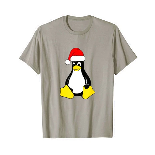 Merch for Nerds by Witty Logic Linux Mascot Tux the Penguin Santa Hat Nerd Geek Christmas T-Shirt