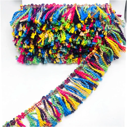 ELLA MAMA 5 Yards of 5.5 cm Width Multi Color Fringe Trim. Tassel for Garment Sewing, DIY Craft, Home Decor, DIY Arts and Craft. (Multi Color Tassel)