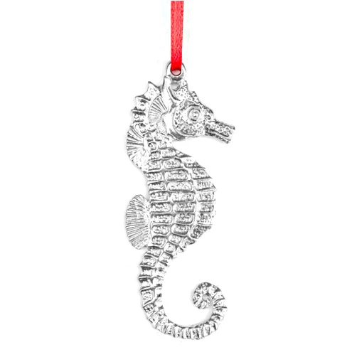 House of Morgan PEWTER Handmade Seahorse Gifts - Metal Coastal Ornament for Christmas Tree (Seahorse)
