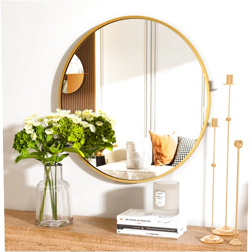 HARRITPURE Round Mirror 19.6 Gold Wall Mounted Circle Mirrors Vanity Mirror with Brushed Aluminum Alloy Frame Modern Decoration for Bathroom, Living Room, Vanity, Bedroom, Entryway