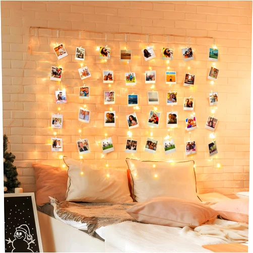 Heceltt Photo Clips String Light 4.6ft x 5.0ft, 120 LED Fairy Lights Curtain with 40 Photo Clips for Hanging Pictures, Battery Powered String Lights for Room Wall Party Indoor Decor, Warm White
