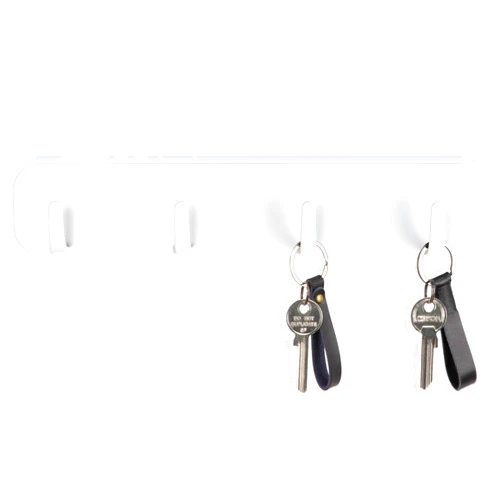 Lucundm Key Holder for Wall, Self Adhesive Plastic Key Rack Wall Mount, 4 Hooks Versatile Organizer for Home Office Decor, 10.5”L x 1.37”W x 1.96”H