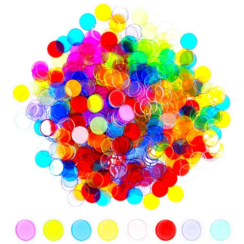 Hebayy 250 Transparent 8 Color Clear Bingo Counting Chip Plastic Markers (Each Measures 3/4 inch in Diameter)