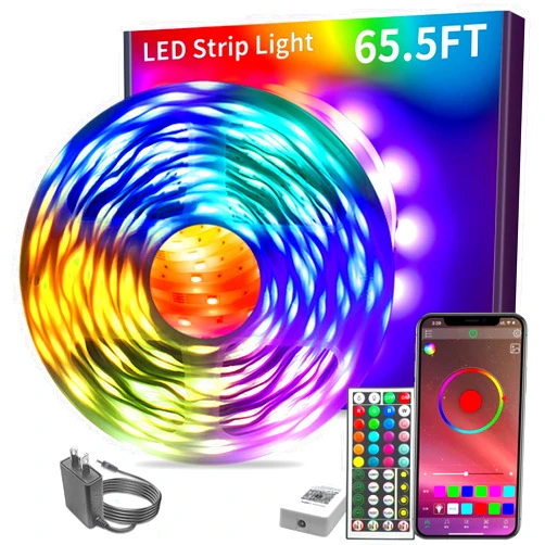 KSIPZE Led Lights for Bedroom 65.6ft Led Strip Lights with Remote RGB Color Changing Music Sync Bluetooth Smart App Control for Room Bedroom Lighting Flexible Home Décor