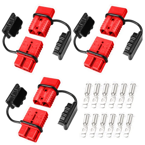 Frienda 6 Pieces 2-4 Gauge 175A Battery Quick Connector 12-36V Disconnect Wire Harness Plug Kit Battery Quick Connector Disconnect Plug for Motor Winch Trailer(Red)