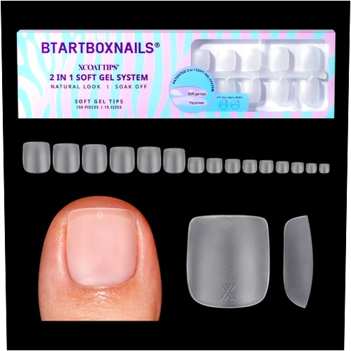 BTArtboxnails XCOATTIPS Toe Nail Tips – 15 Sizes, Including 6 for Big Toes, Structured Apex, Ultra-Thin Cuticle, Thickened Tip, Easy to Apply & Lasts 4 Weeks, 150PCS