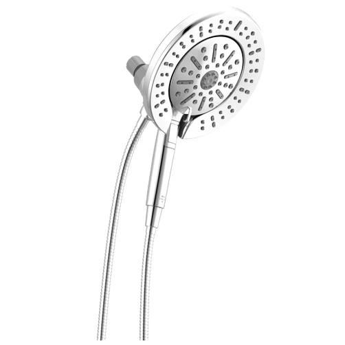 Delta Faucet 6-Setting In2ition 2-in-1 Dual Shower Head with ProClean Spray, Chrome Round Shower Head with Hose, Hand Held Shower Head, Chrome 75655