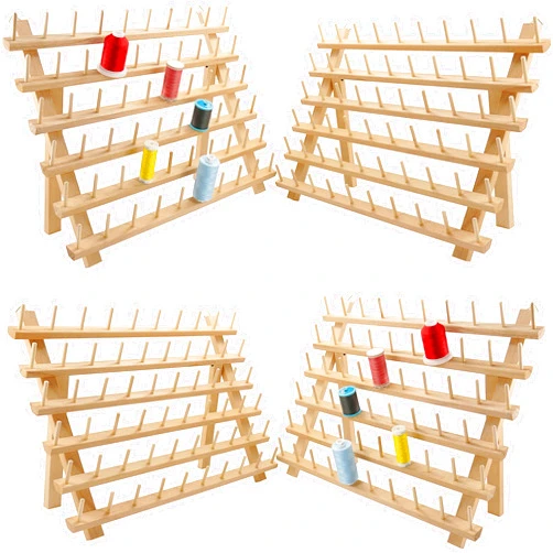 New brothread 4X60 Spools Wooden Thread Rack/Thread Holder Organizer with Hanging Hooks for Embroidery Quilting and Sewing Threads
