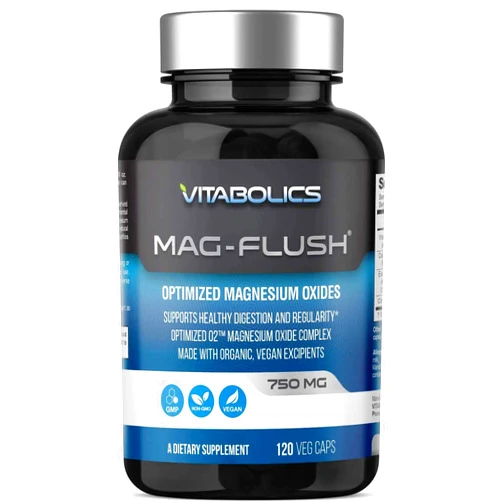 Vitabolics Mag Flush Magnesium Oxide Capsules 750mg 120 Vcaps - Oxygenated Magnesium Oxide Supplement for Constipation Relief, Colon Cleanse, Laxative and Digestion Support for Women and Men