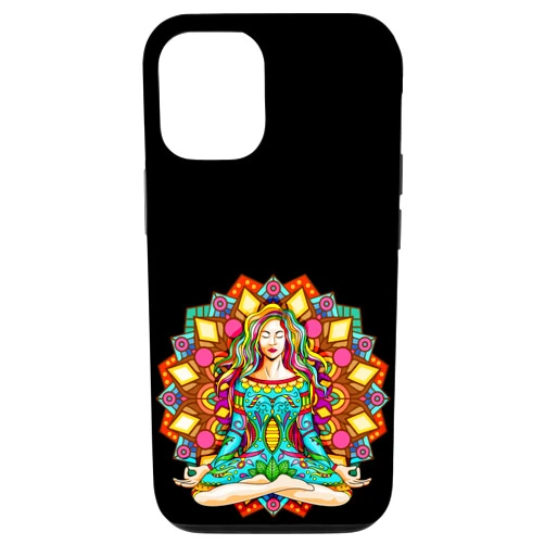 Yoga Lifestyle by Pemissa iPhone 15 Hippie Yoga Girl Meditator Colorful Mandala Namaste Yogi Zen Case