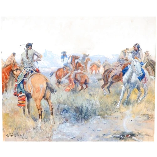 ArtDirect As Cochrane and Pard Leaped Into Their Saddles 1910 10x8 UnFramed Art Print Poster Ready for Framing by Russell, Charles Marion