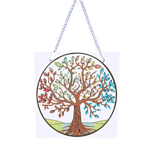Zha Qiyong Diamond Painting Hanging Kit Special Shape Diamond Dot Art Acrylic Jewelry Diamond Painting Hanging Adults Children Home Wall Window Decoration Gift Tree