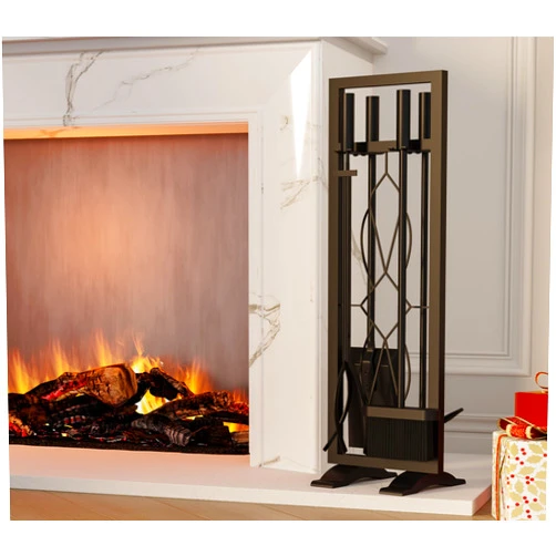 Fire Beauty Fireplace Tools Set 5 Pieces Fireside Accessories Fire Kit Stand Woodstove Tools Holder Wrought Iron Handle Indoor Fireset Stand