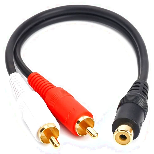 JSJ RCA Female to 2 RCA Male Y-Cable Stereo Audio Cable with OFC Conductor Dual Shielding Gold Plated Metal Shell Flexible PVC Jacket (0.2M/0.5FT), Speaker