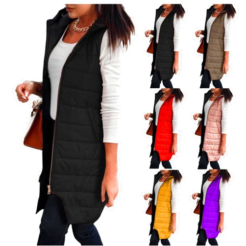 Smoneyful Womens Down Jacket Casual Long Vest Qute Tops Loose Hooded Oversize Cotton-Padded Jacket Solid Fashion Raincoat