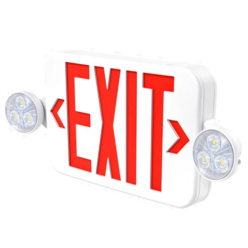 SASELUX Led Exit Sign Emergency Light Combo Adjustable Two Head,Double Sided and Battery Backup Exit Light,Red Letter Hardwired Emergency Exit Sign,AC 120/277V,UL Listed,Ceiling&Wall Mount (1 Pack)
