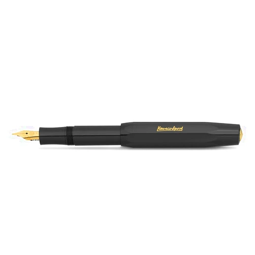 Kaweco CLASSIC SPORT Fountain Pen Black with 23 Carat Gold-Plated Steel Nib and Iridium Tip for Ink Cartridges I Sport Fountain Pen 13 cm I Nib: M (Medium)