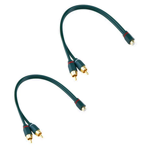 Sydien 12 Inch RCA Splitter 1 Female to 2 Male 2 Pack, RCA Y Cable RCA Video Car Audio Cable Splitter RCA Adapter Black