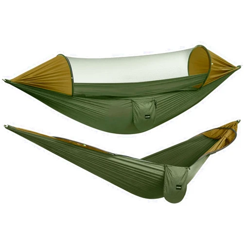 G4Free Large Camping Hammock with Mosquito Net 2 Person Pop-up Parachute Lightweight Hanging Hammocks Tree Straps Swing Bed for Outdoor Backpacking Backyard Hiking