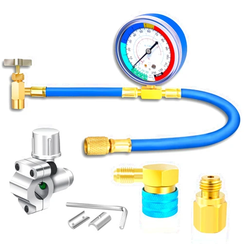 Boltigen R134A Refrigerator Freon Recharge Hose Kit-R134a AC Refrigerant Charging Guage Hose Set with BPV31 Bullet Piercing Tap Valve and R134a Self-Sealing Adapter, for Home A/C Refrigerant System (Red)