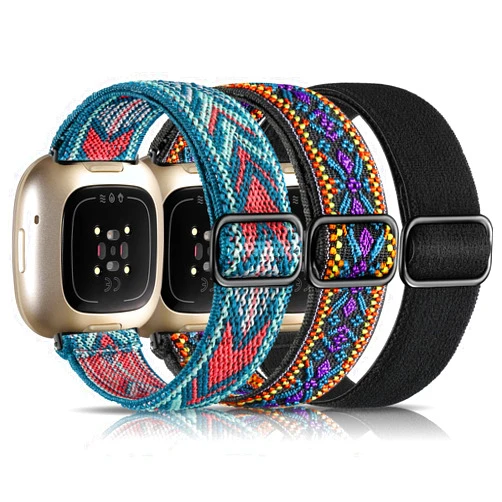 Maledan Bands Compatible with Fitbit Versa 3/ Sense/Versa 4/ Sense 2 Watch Band Men and Women, Adjustable Stretchy Fabric Sport Wristband for Fitbit Versa 3 Watch and Fitbit Sense Smartwatch Bands