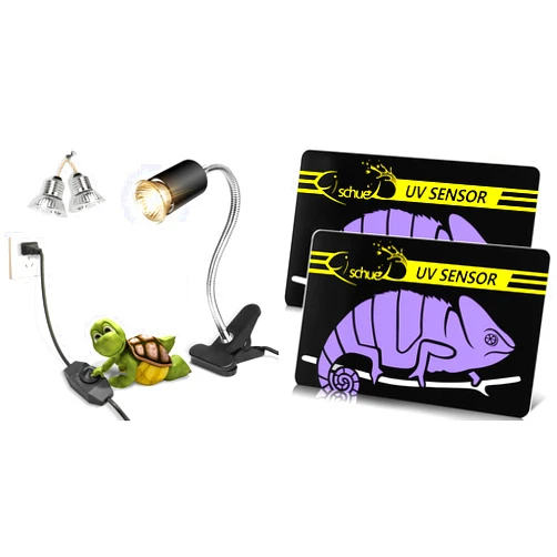 Fischuel Reptile Heat Lamp with Clamp,Dimmable Switch(Bulb Included) & UV Teating Card, Quick Test UVB Sensor, Over 500 Times Reusable (2 Packs)