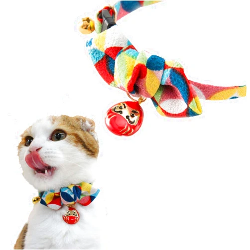 Necoichi Daruma Charm Bow Tie Cat Collar (Red)
