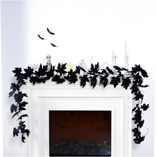 Valery Madelyn Black Maple Leaf Garland for Halloween Fall Decor, 9ft Pre-Lit Artificial Hanging Foliage Vine Garland Decoration with Light for Autumn Thanksgiving Mantle Fireplace Party Holiday Home
