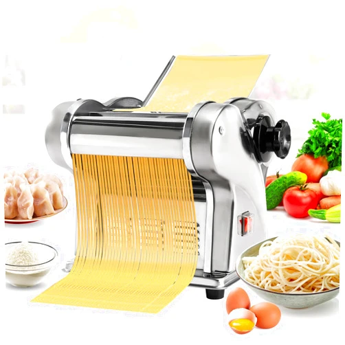 Dyna-Living Electric Pasta Maker Noodle Maker Machine Dough Spaghetti Roller Pressing Machine Thickness Adjustable Stainless Steel 135W for for Home Family Use (1.5mm round noodle+4mm flat noodle)