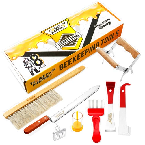 Honey Keeper 8-Piece Beekeeping Tool Kit - Essential Starter Supplies for Beginner Beekeepers
