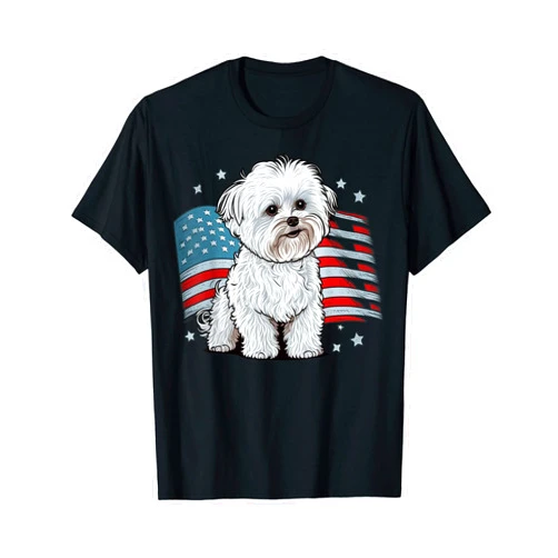 Maltese dog lover apparel for Bichon Maltais owner USA 4th Of July Maltese dog Patriotic American Maltese dog T-Shirt for Women Kids Men