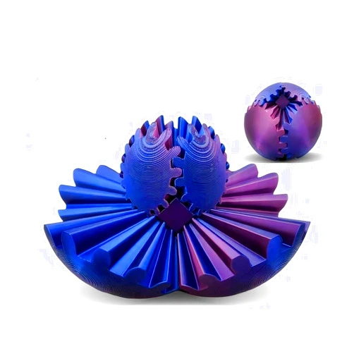 Generic 3D Printed Gear Ball Spin Fidget Toy, Gear Sphere, Stress Ball, Desk Toy, Anxiety Relaxing (Blue/Red)