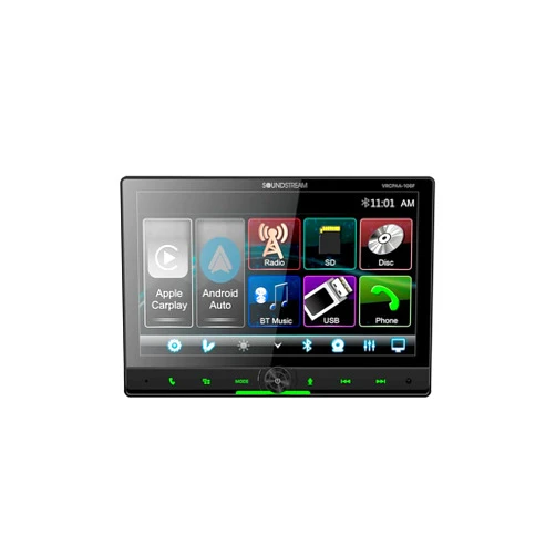 Soundstream VRCPAA-106F VRCPAA-106F 10.6-Inch Double-DIN DVD Head Unit with Bluetooth, Apple CarPlay/Android Auto, and Floating Touch Screen